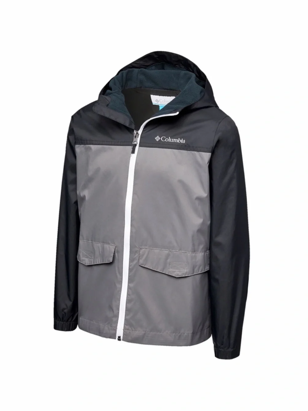 Columbia Boys Rain-Zilla II Fleece Lined Rain Jacket M 10/12 Black Grey